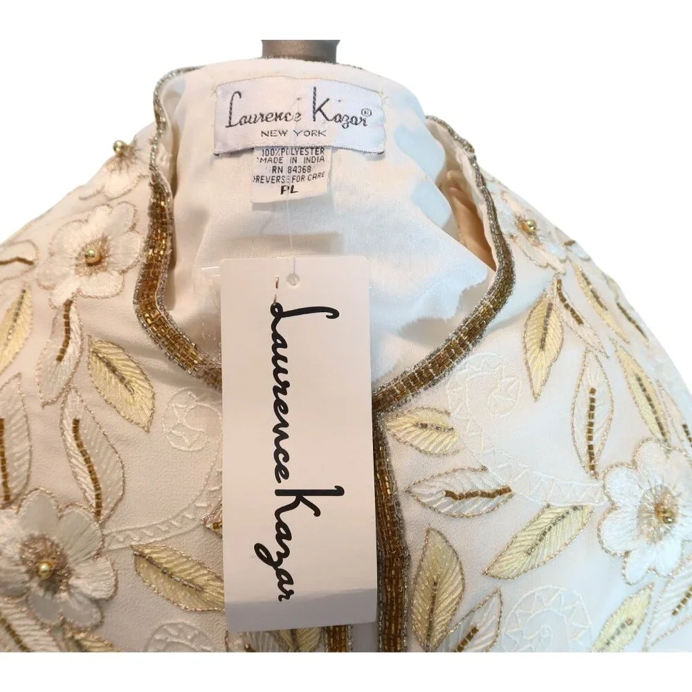 LAURENCE KAZAR Vintage Beaded Cropped Formal Jacket Size Lp NWT NOS Cream Gold - Picture 8 of 8
